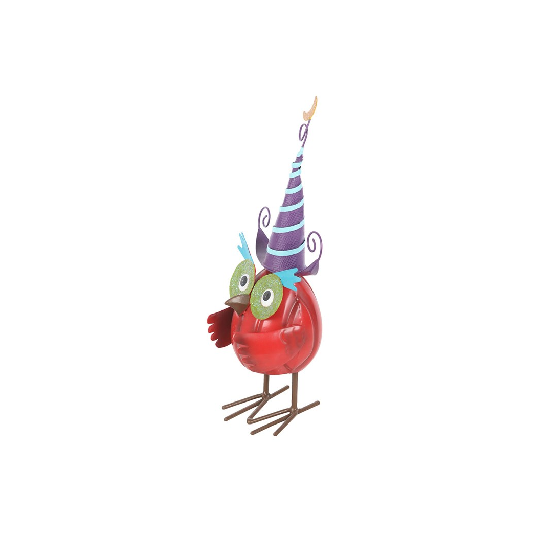 Red Metal Owl Ornament with Witch Hat