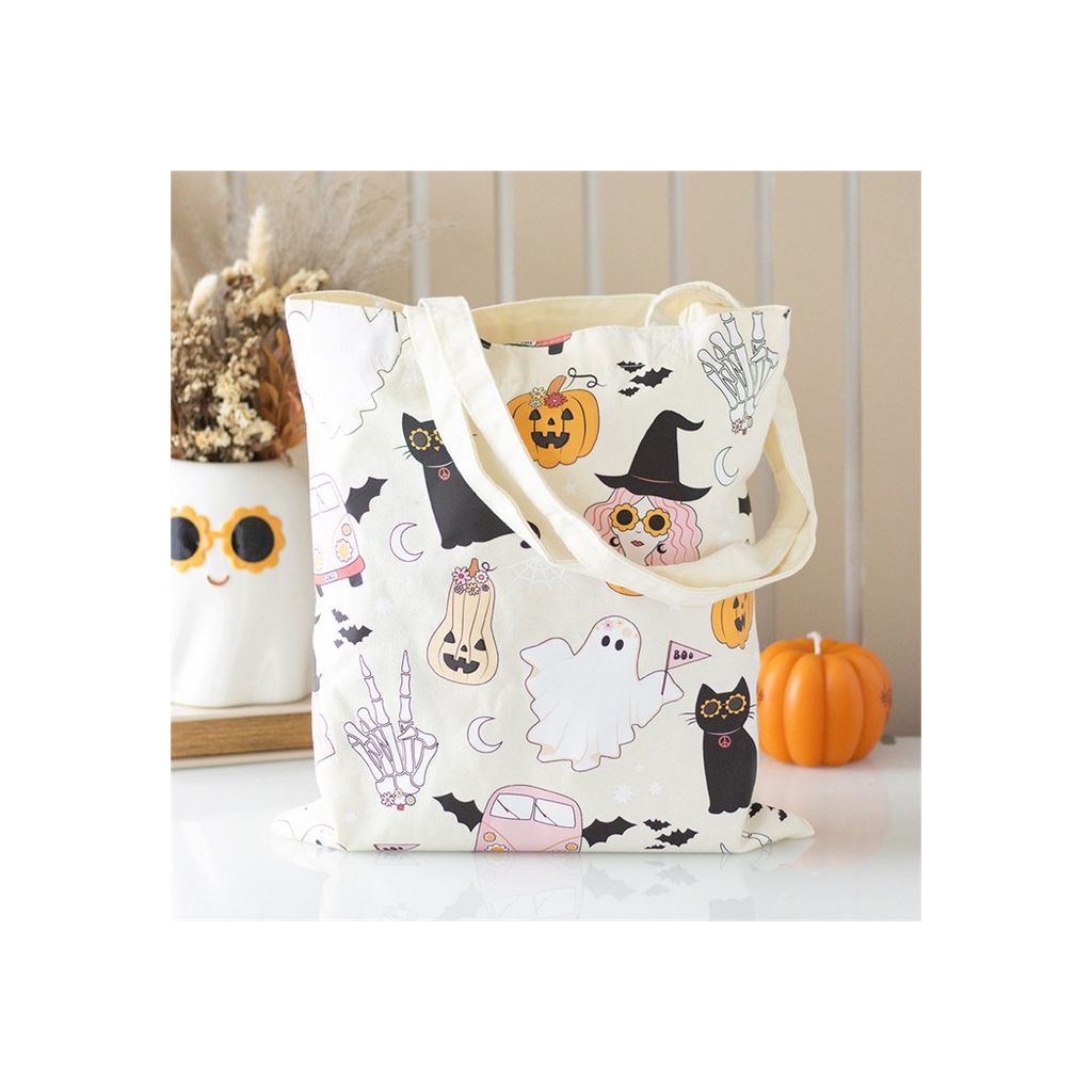 Groovy Ghost Print Polycotton Tote Bag