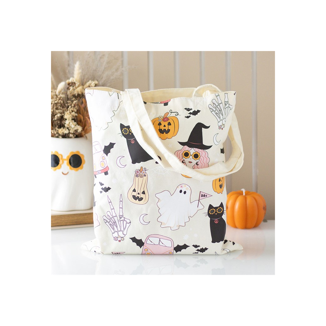 Groovy Ghost Print Polycotton Tote Bag