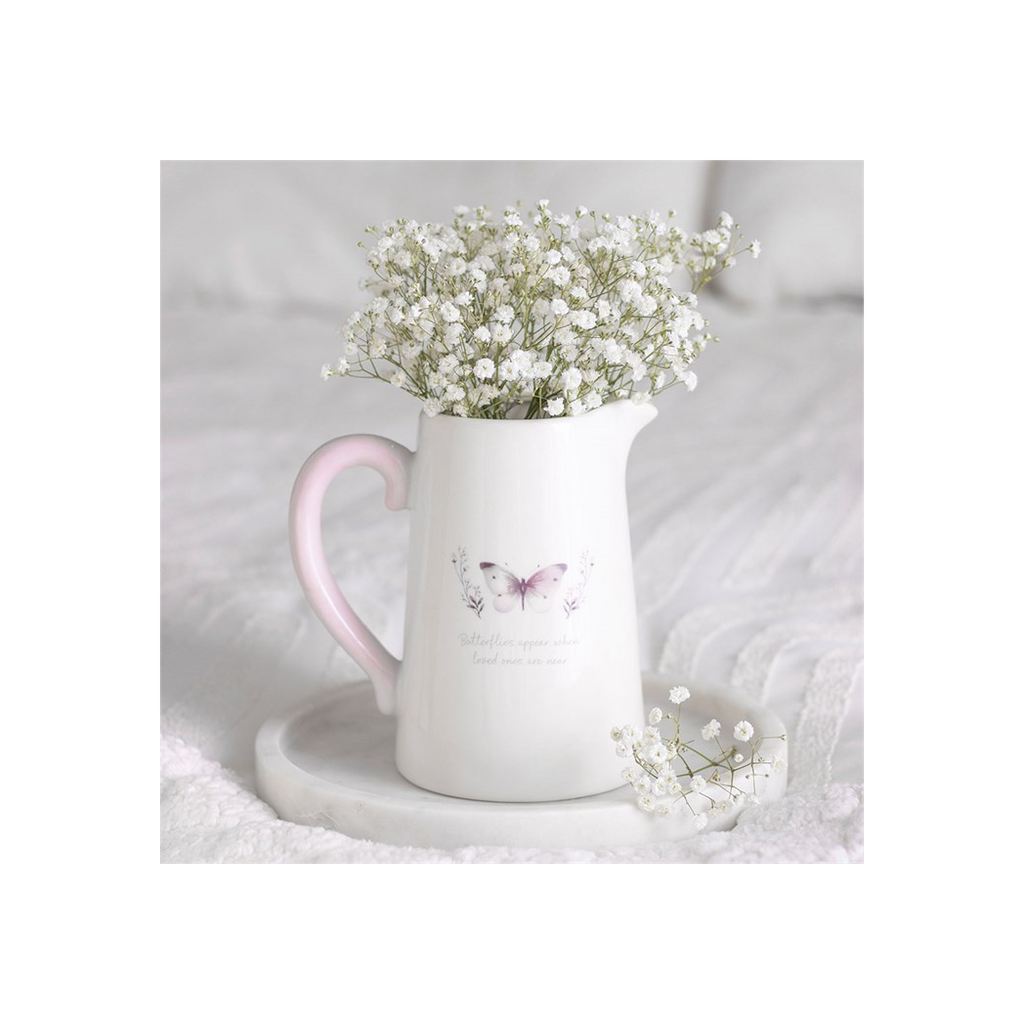 White Butterfly Print Ceramic Flower Jug