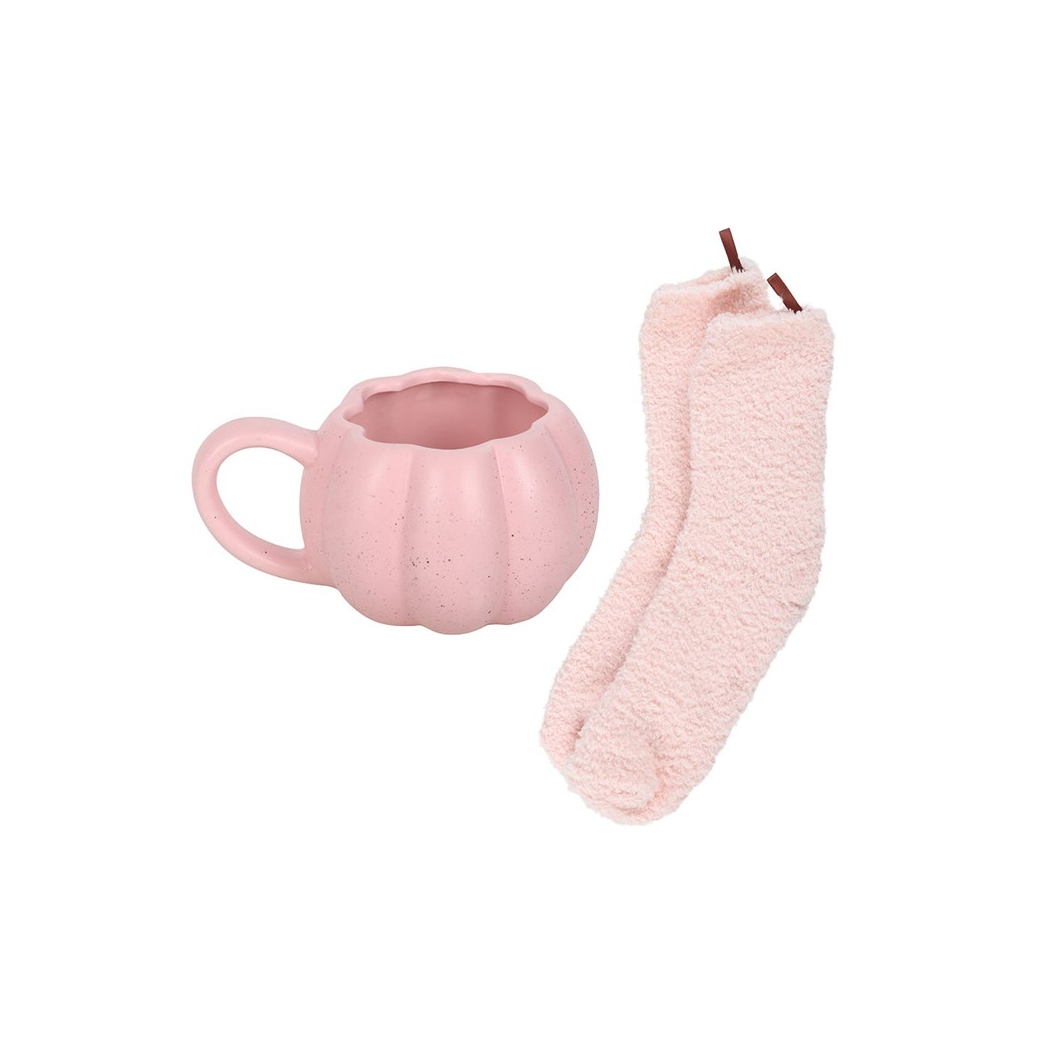 Pink Pumpkin Mug and Socks Set