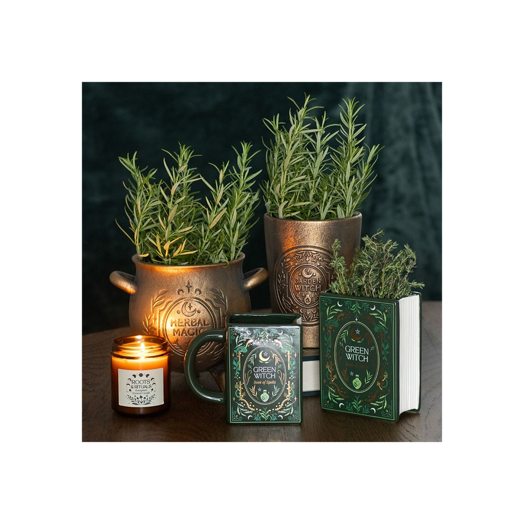 Green Witch Book Shaped Vase