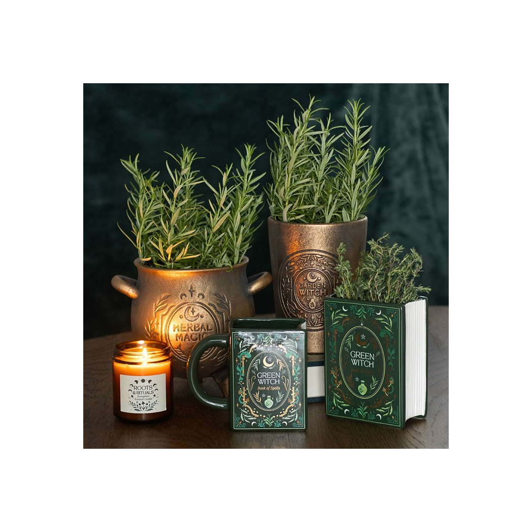 Green Witch Book Shaped Vase