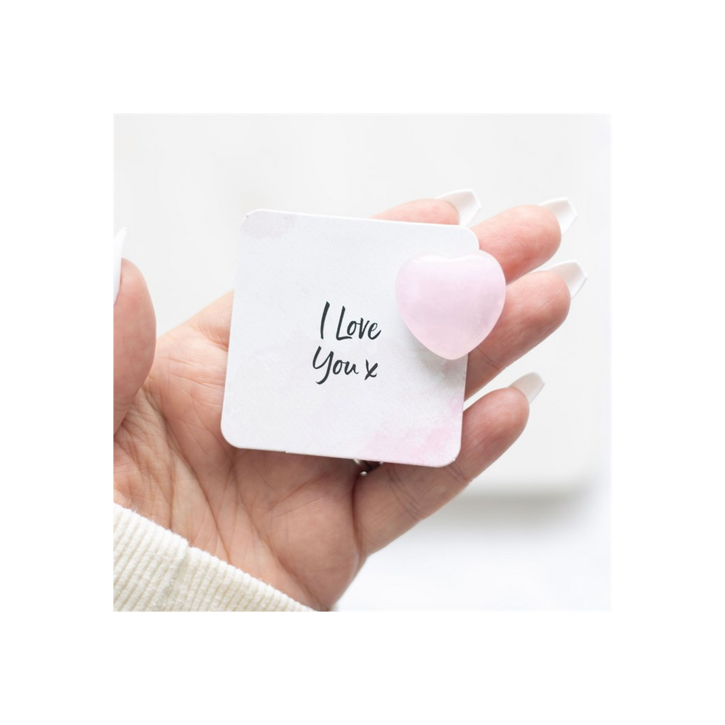 I Love You Rose Quartz Crystal Heart in a Bag