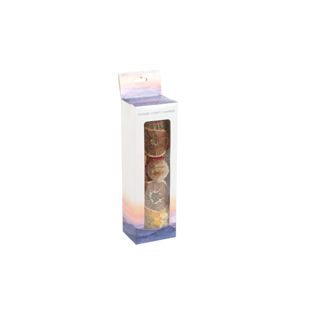 9in Ritual Wand Smudge Stick with Rosemary, Palo Santo and Quartz