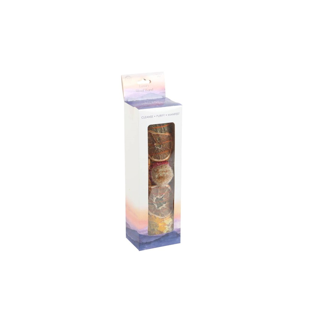 9in Ritual Wand Smudge Stick with Rosemary, Palo Santo and Quartz