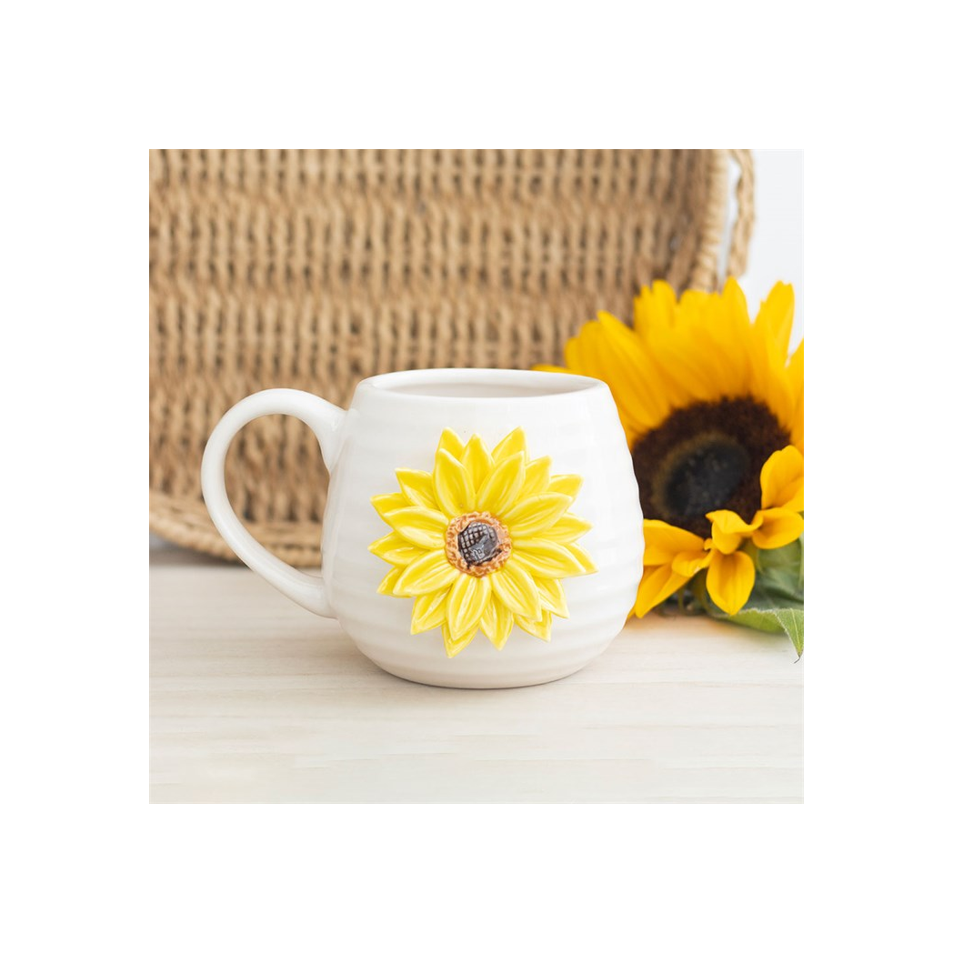 Hello Sunshine Rounded Mug with 3D Sunflower