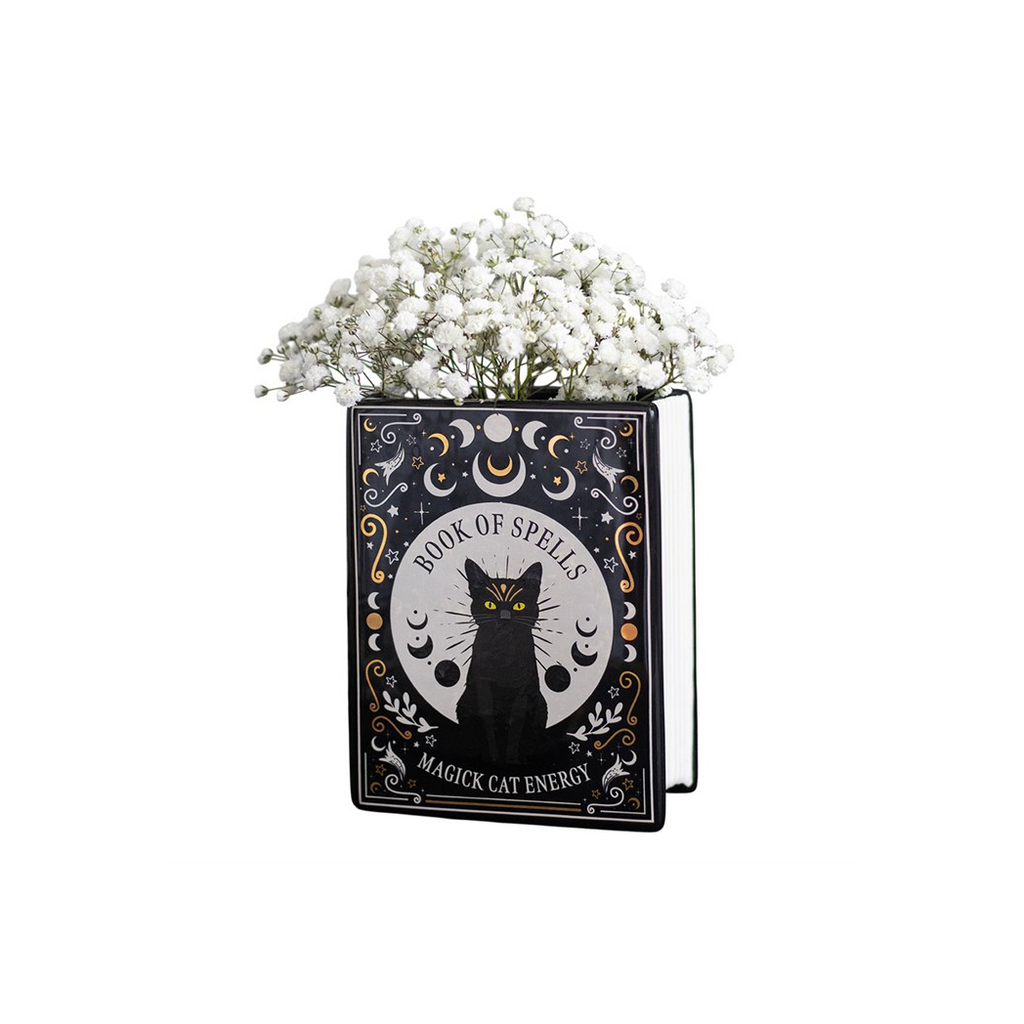 Black Cat Magick Book Shaped Flower Vase