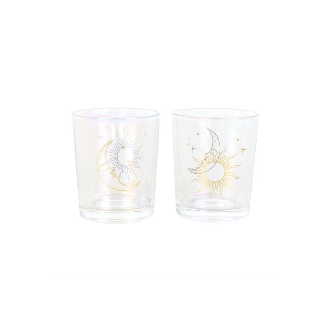 Iridescent Sun and Moon Votive Candle Holders