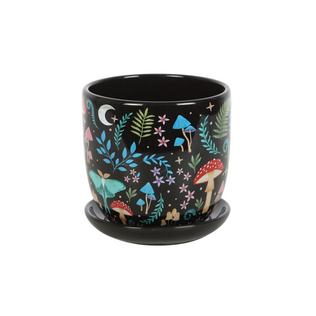 Dark Forest Print Ceramic Plant Pot with Saucer