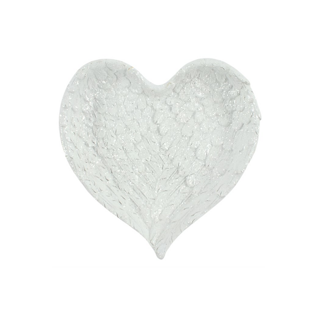 Glitter Heart Shaped Angel Wing Trinket Dish