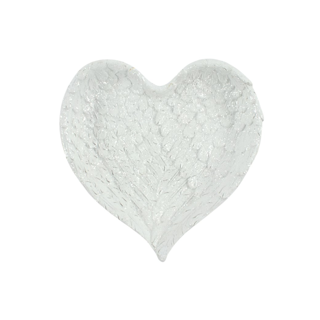 Glitter Heart Shaped Angel Wing Trinket Dish