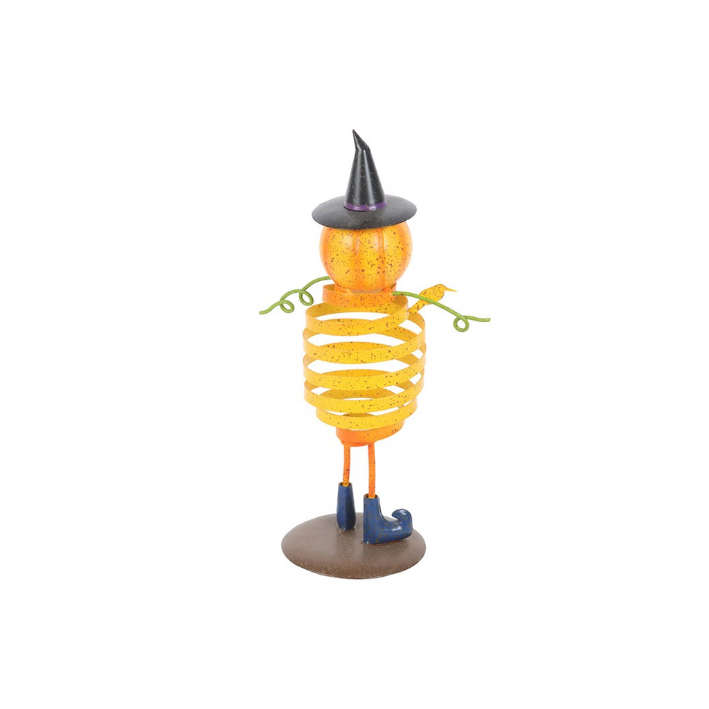 Orange Metal Pumpkin Man Ornament with Spring Body