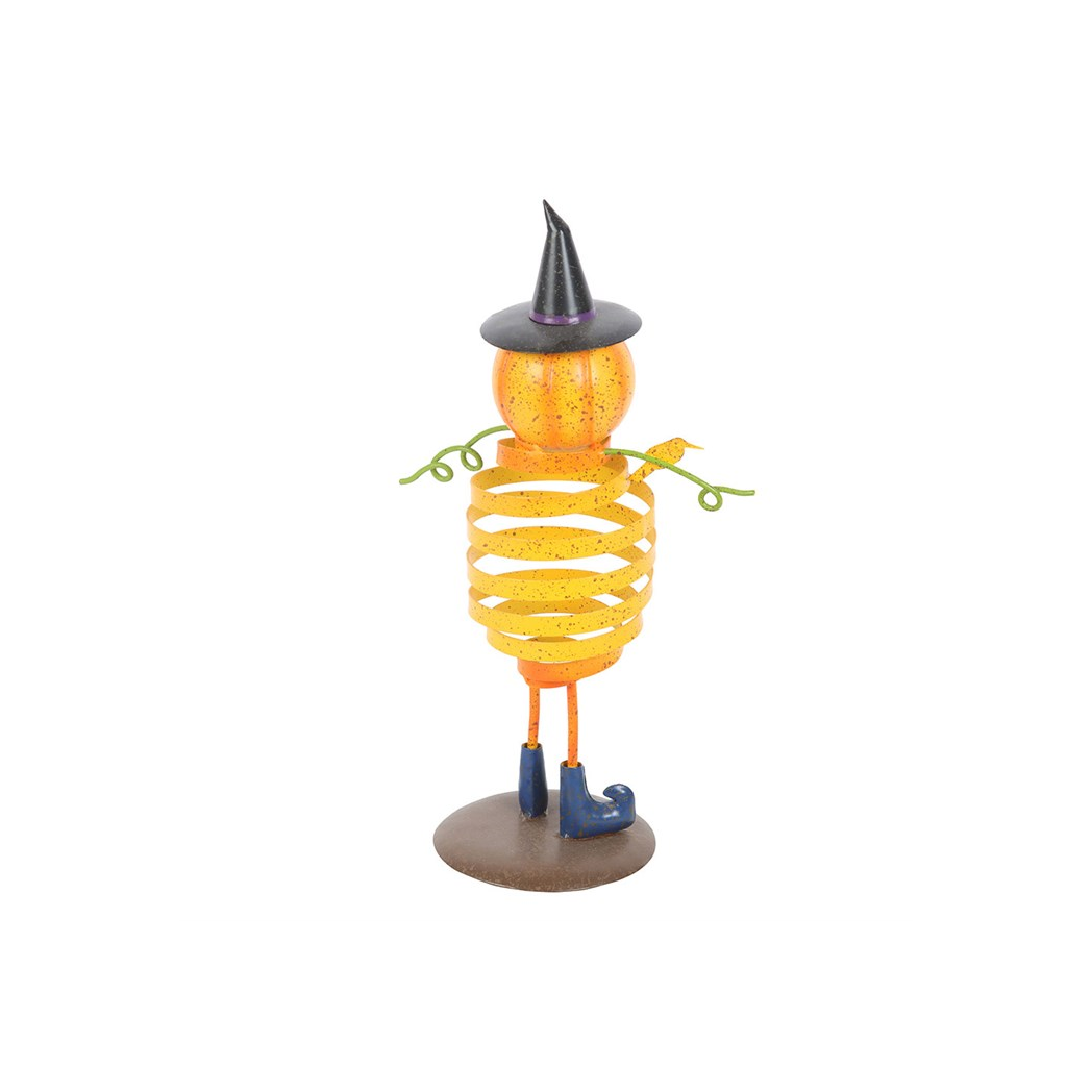 Orange Metal Pumpkin Man Ornament with Spring Body