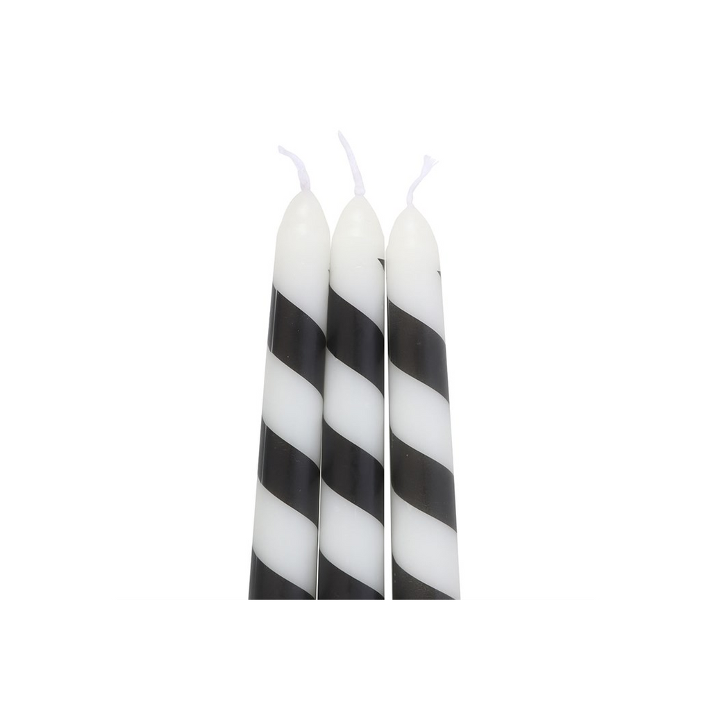 Set of 3 Black Candy Cane Taper Candles
