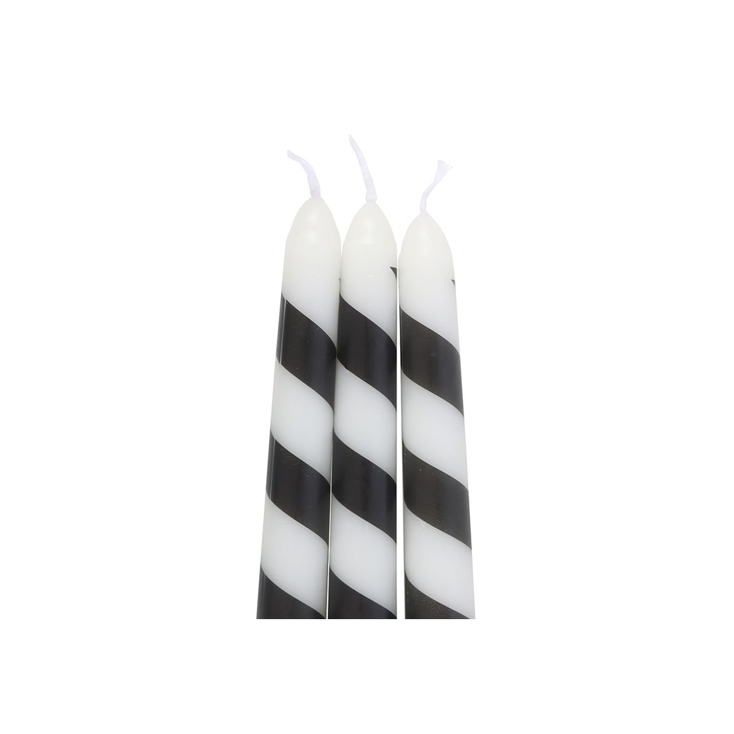 Set of 3 Black Candy Cane Taper Candles