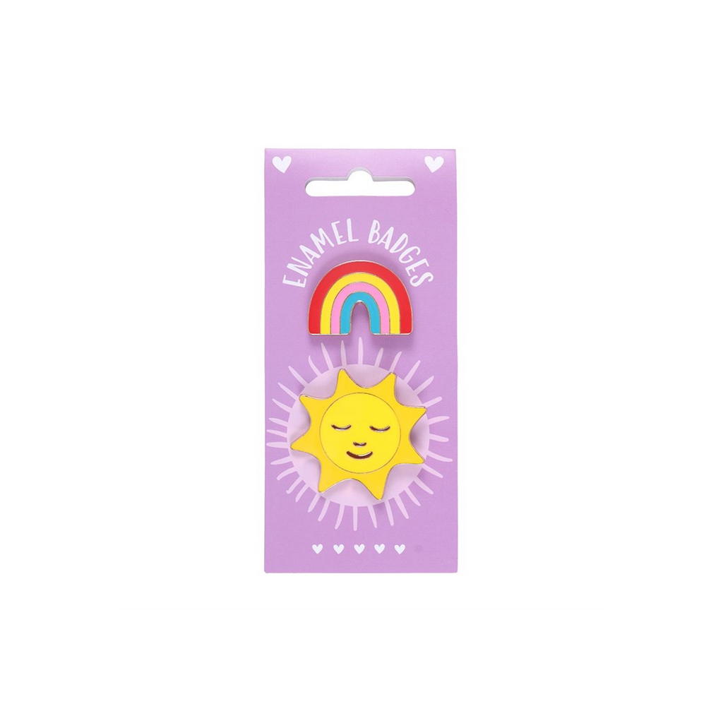 Set of 2 Rainbow and Sun Pin Badges