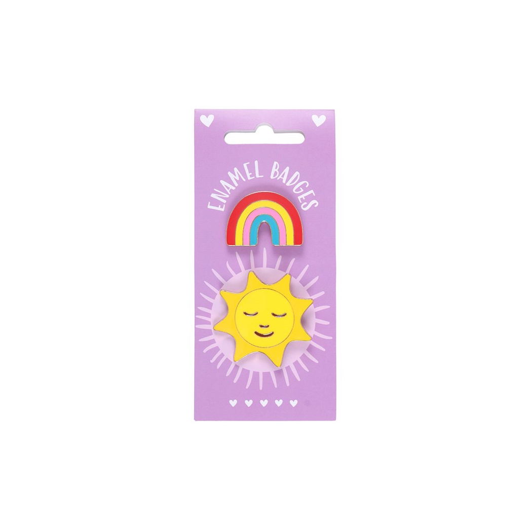 Set of 2 Rainbow and Sun Pin Badges