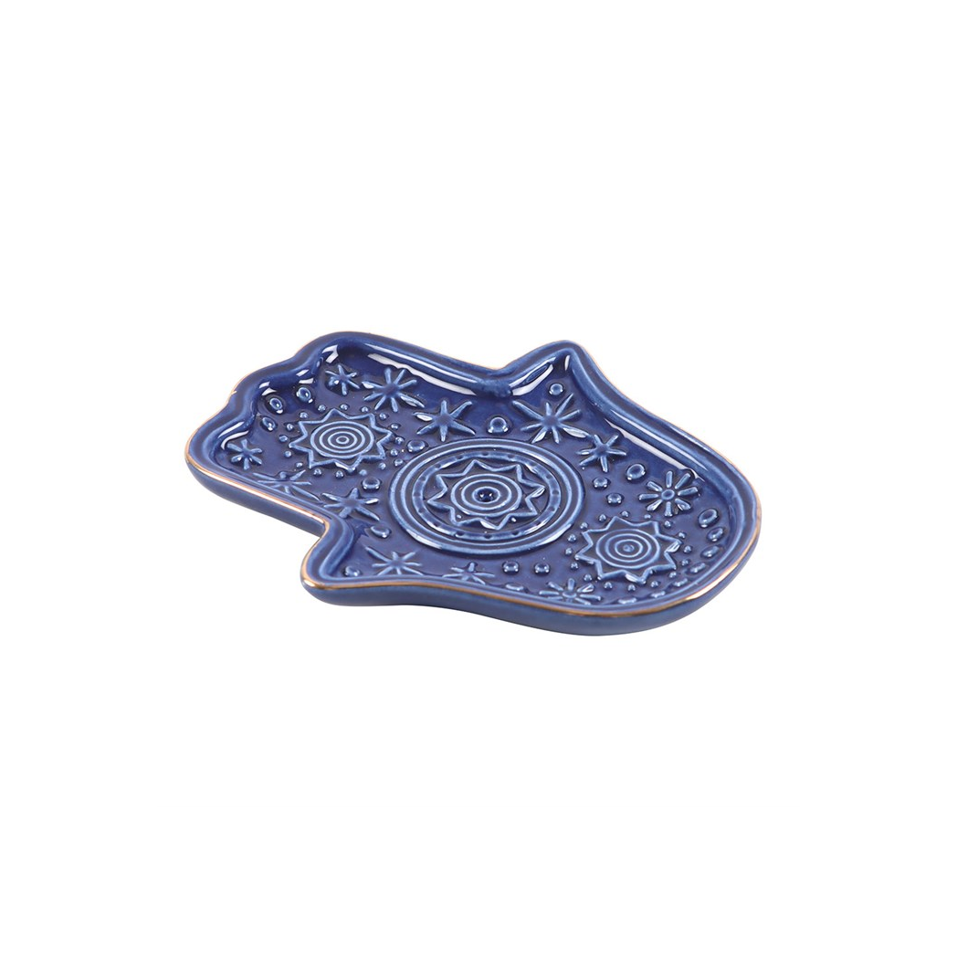 Dark Blue Hand of Hamsa Incense Holder and Trinket Dish