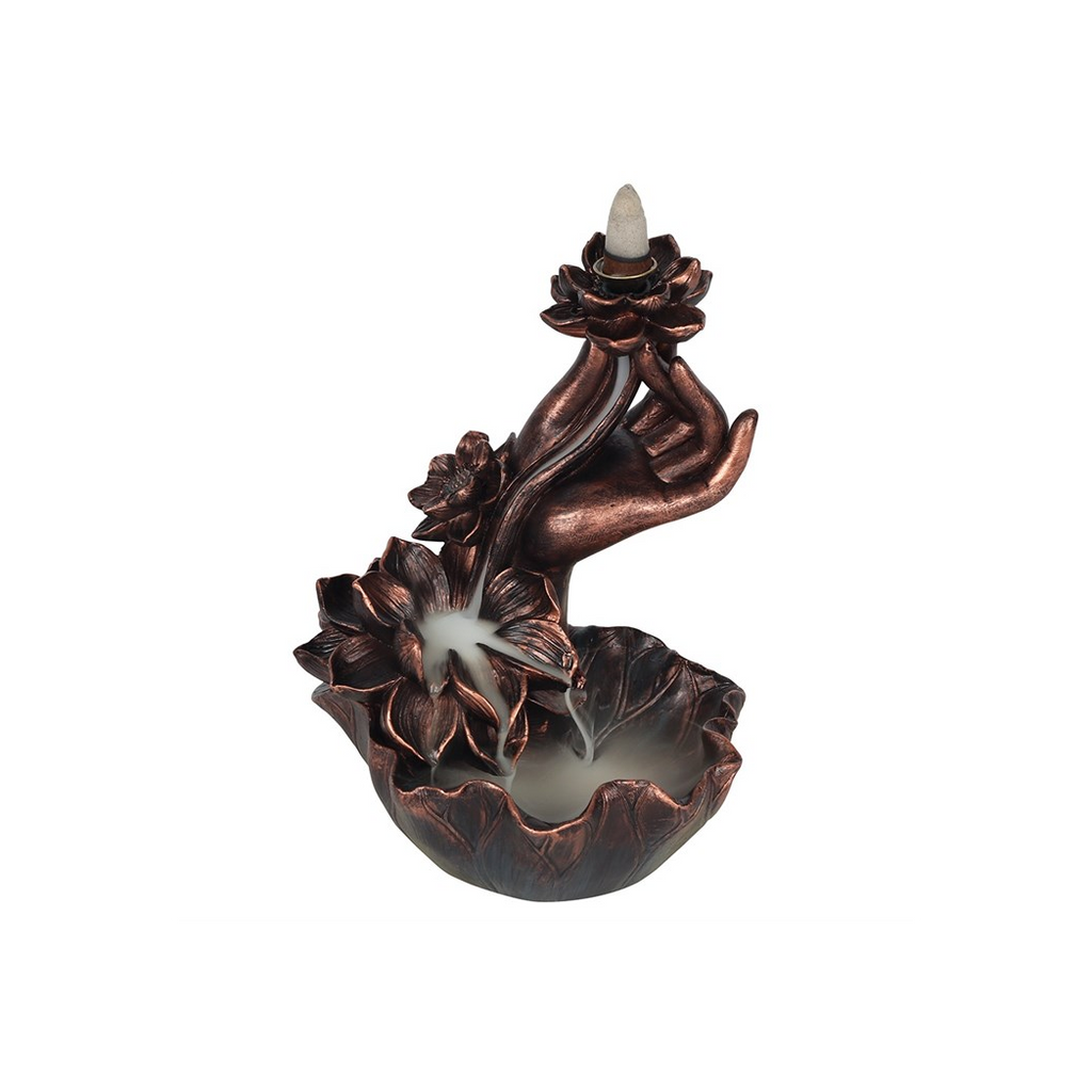Bronze Effect Hand with Flower Backflow Incense Burner