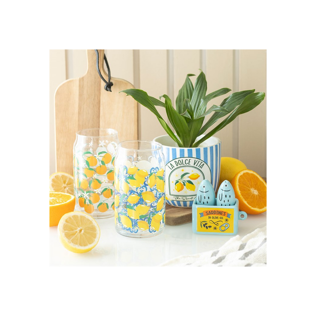 Lemon Print Can Glass