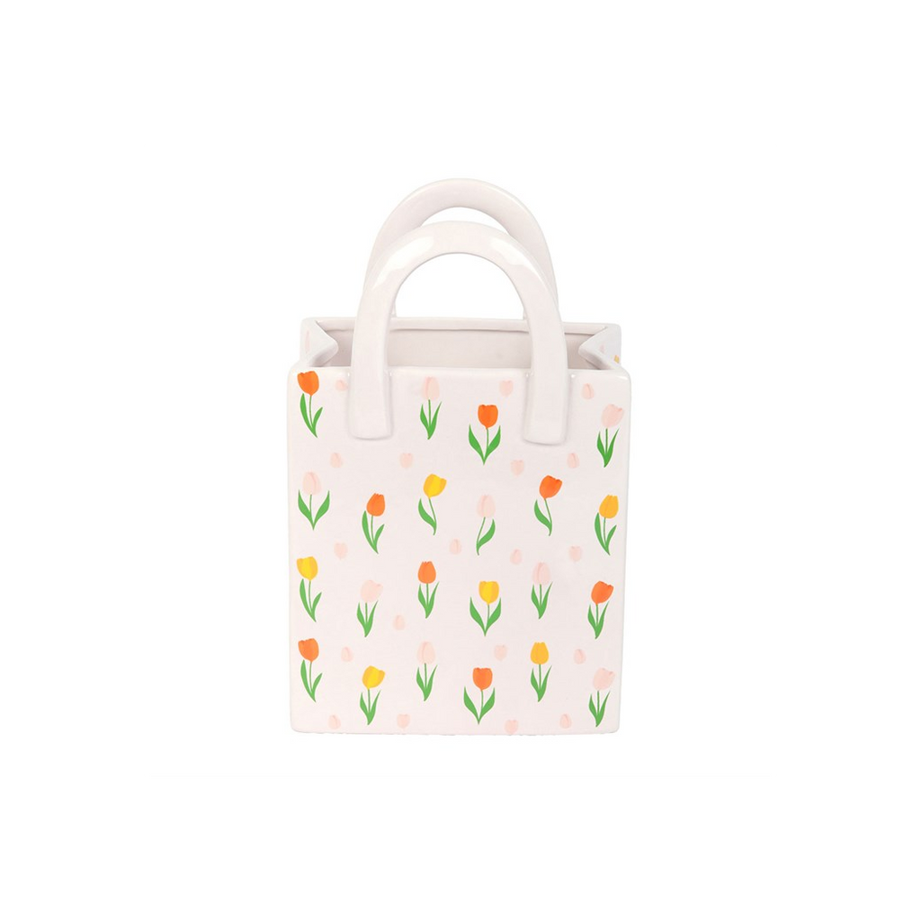 Tulip Print Ceramic Bag-Shaped Flower Vase