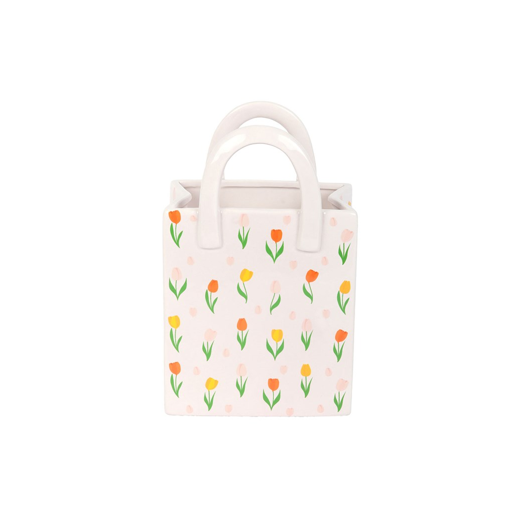 Tulip Print Ceramic Bag-Shaped Flower Vase