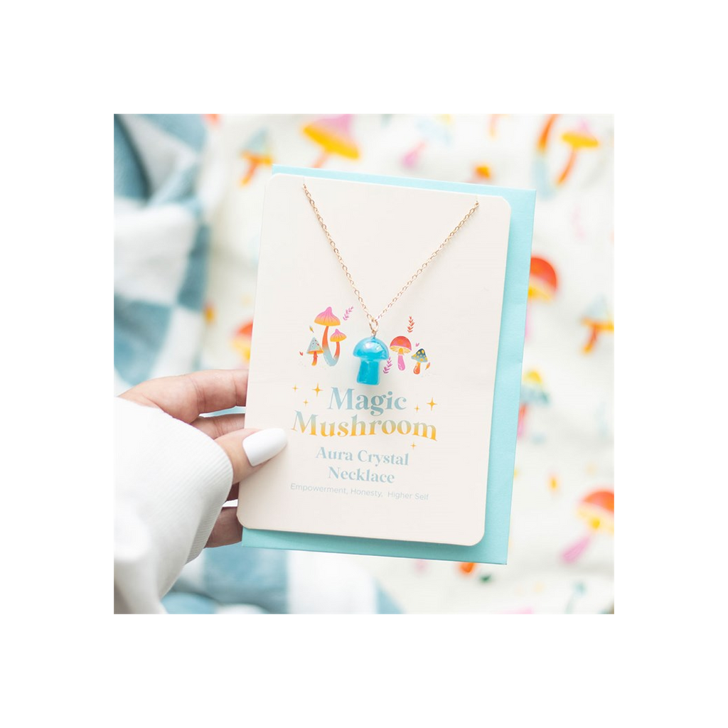 Blue Aura Mushroom Necklace Greeting Card