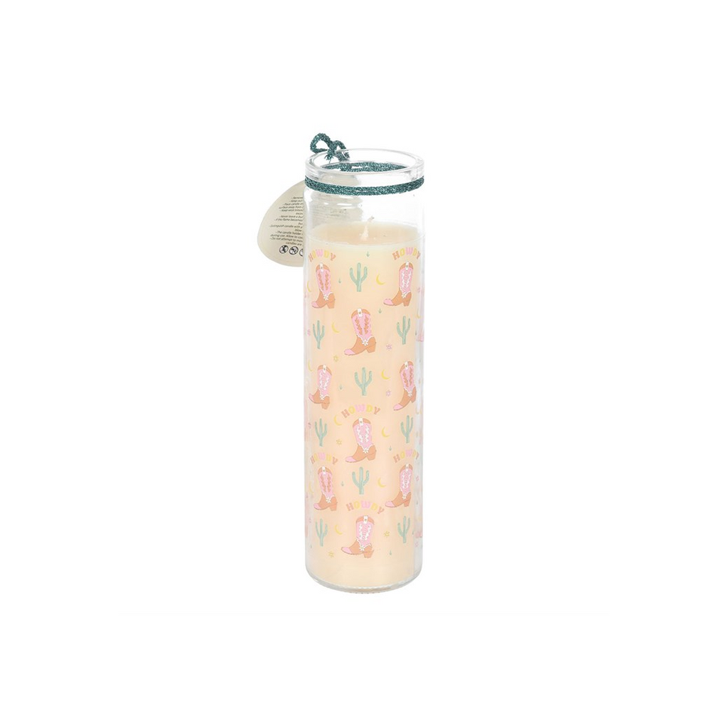 Howdy Cowboy Boot Print Floral Tube Candle