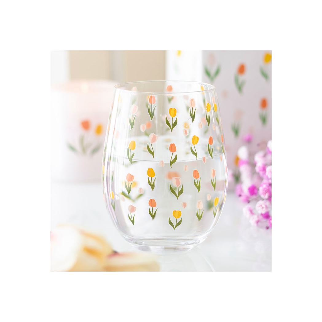 Tulip Print Stemless Glass