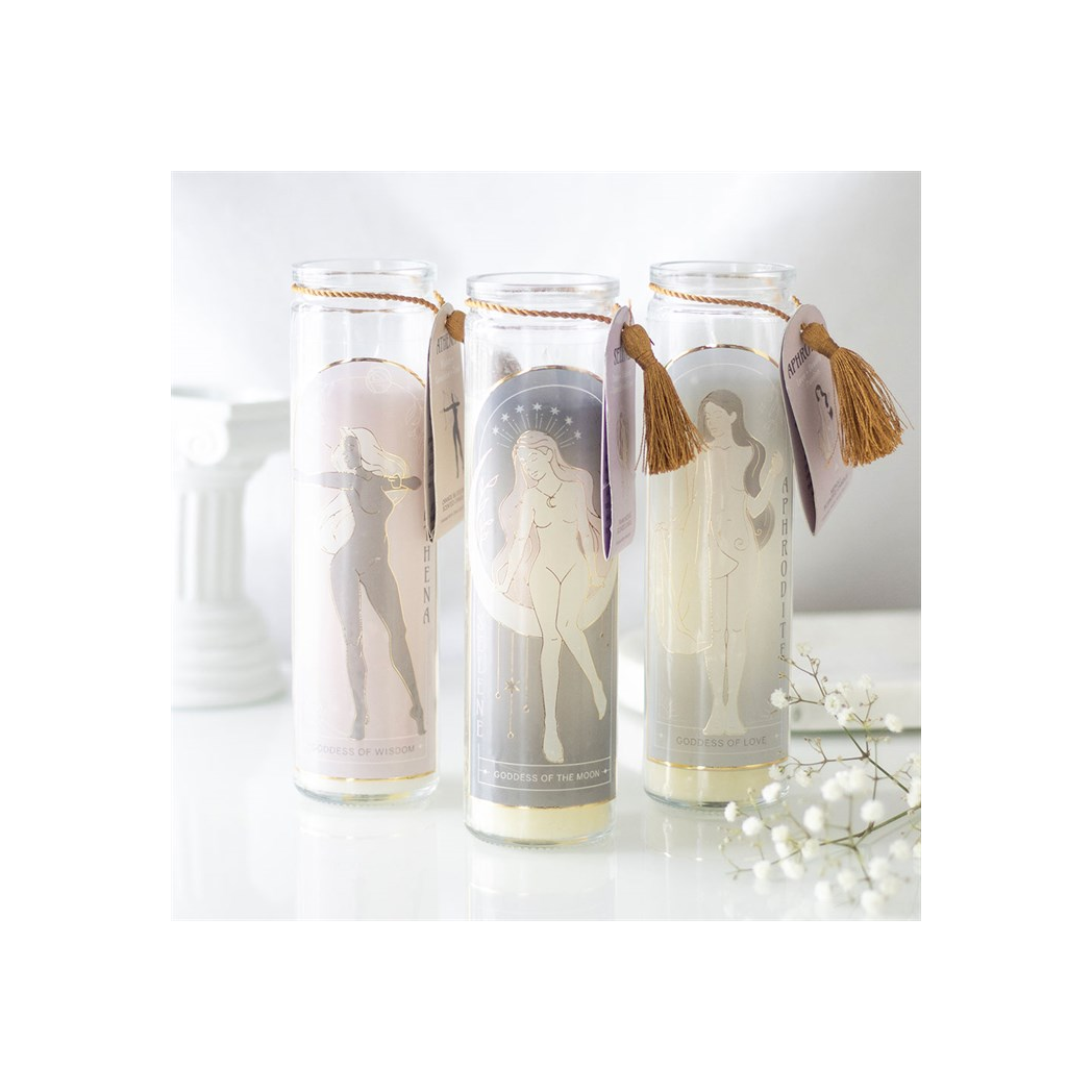 Athena Goddess Tube Candle with Clear Quartz Crystals