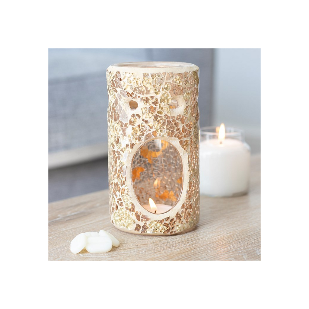Gold Pillar Crackle Glass Oil Burner and Wax Warmer