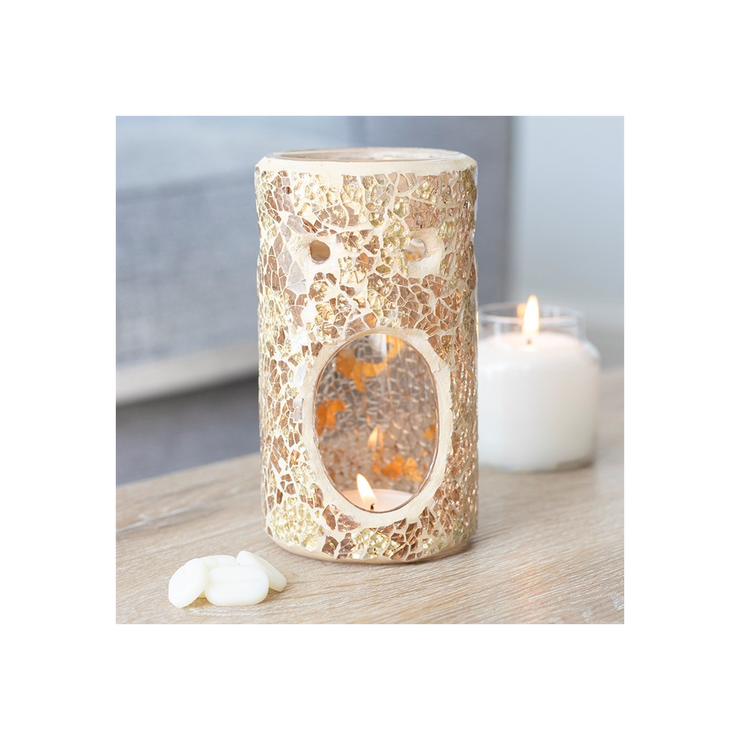 Gold Pillar Crackle Glass Oil Burner and Wax Warmer