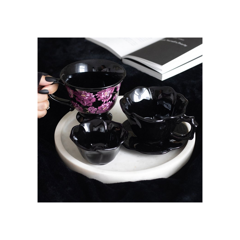 Black Rose Teacup and Saucer