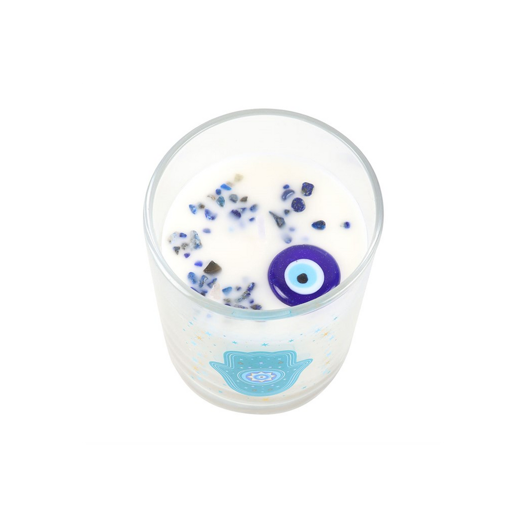 Hand of Hamsa White Rose Candle with Crystals