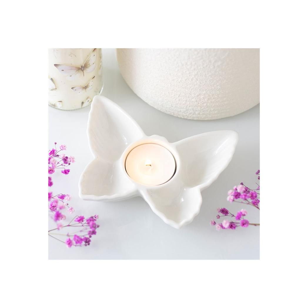 White Butterfly Tealight Candle Holder