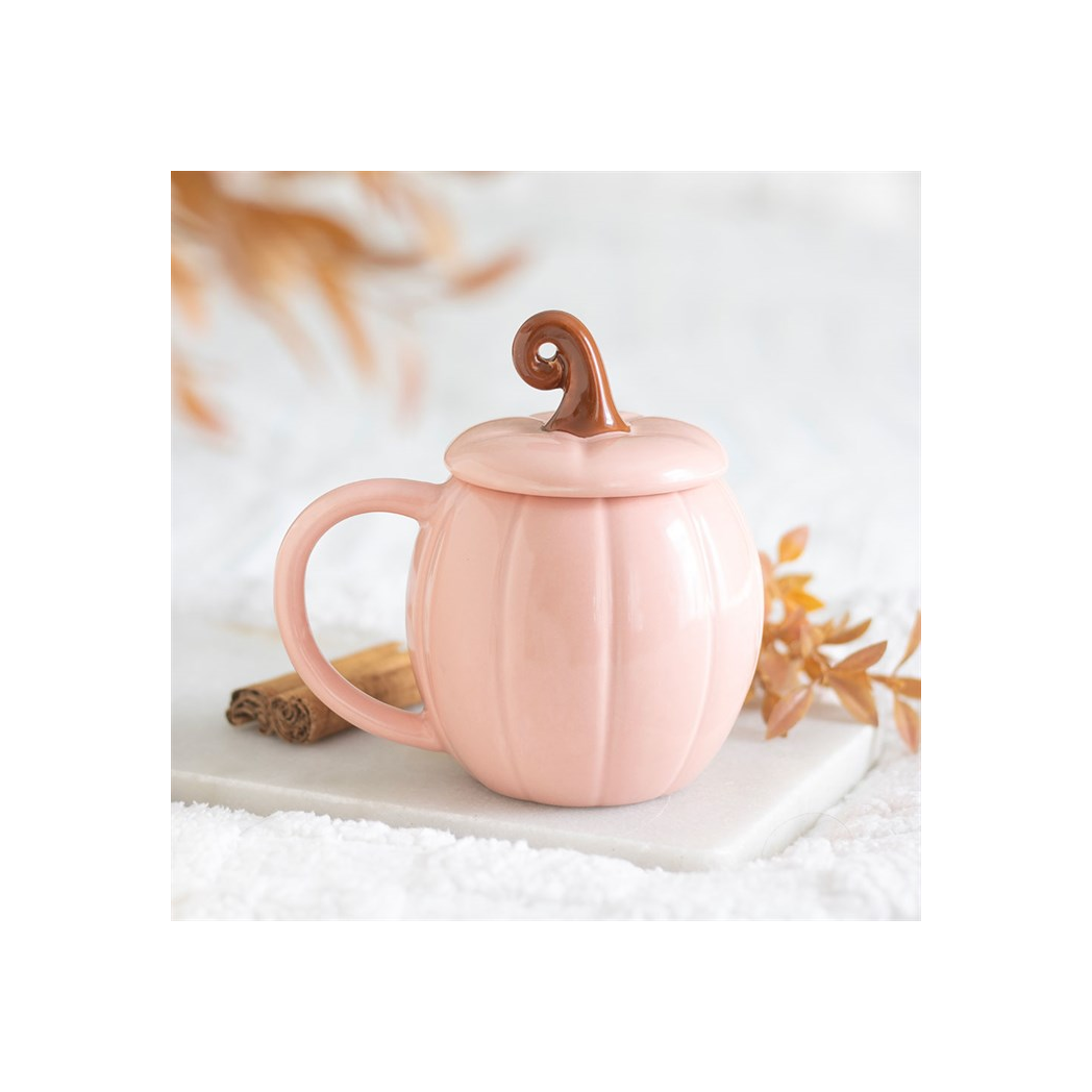 Pink Curly Pumpkin Lidded Mug