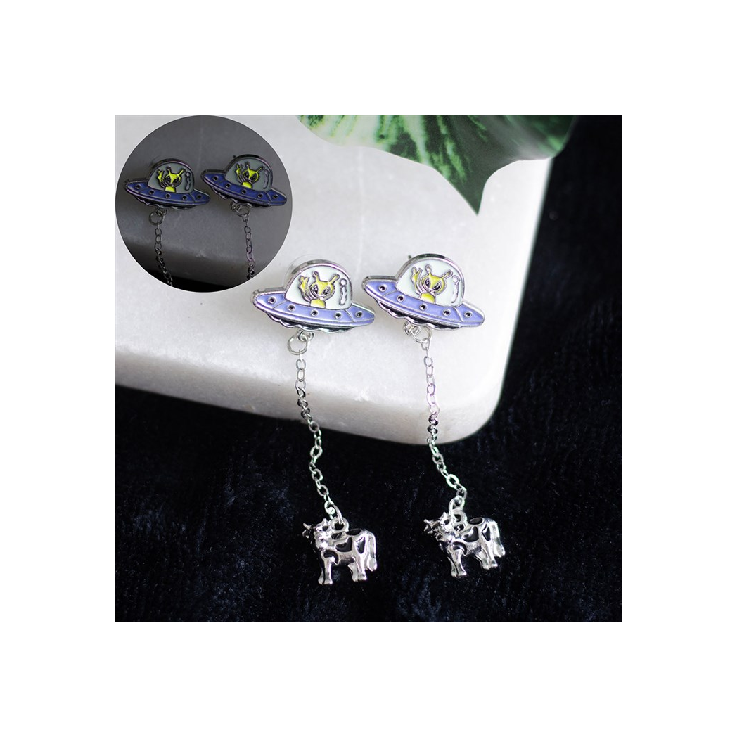 Glow in the Dark Alien Abduction Dangle Earrings