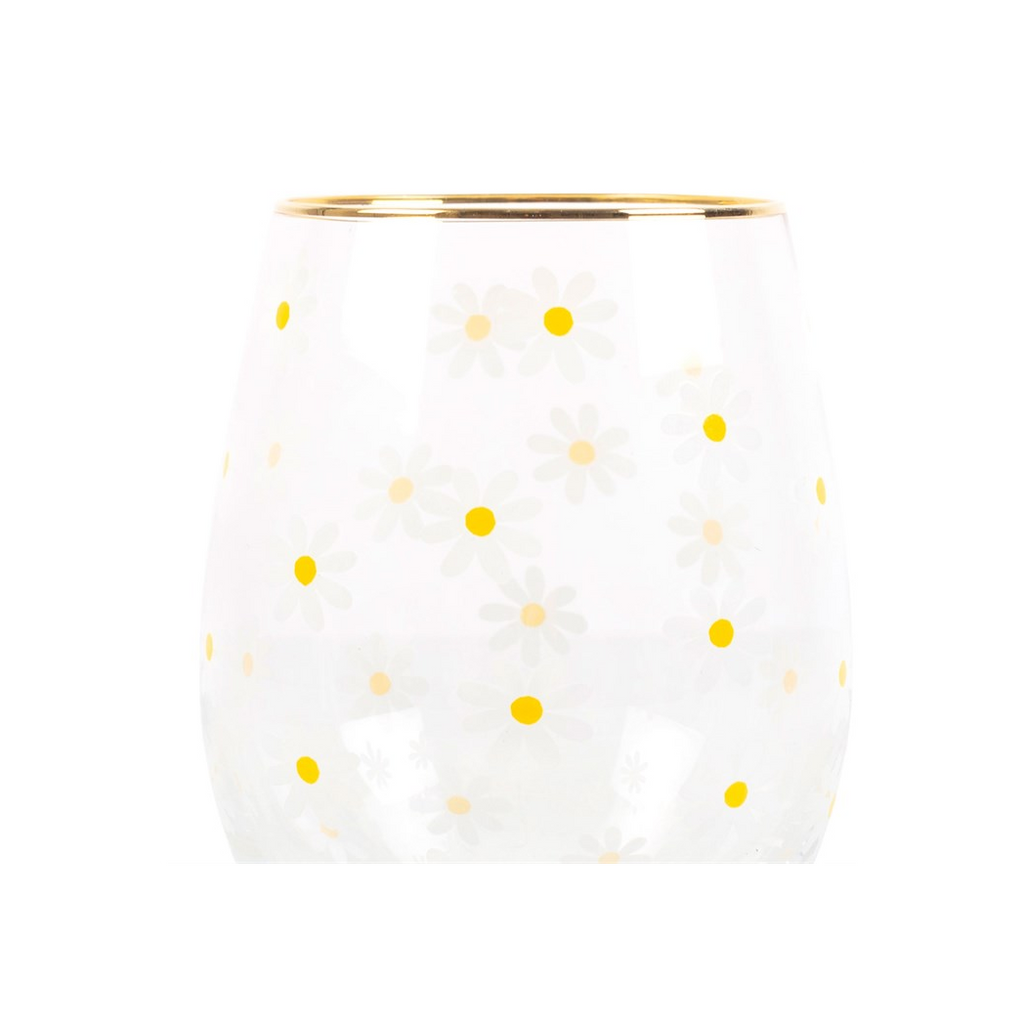 All Over Daisy Print Stemless Wine Glass