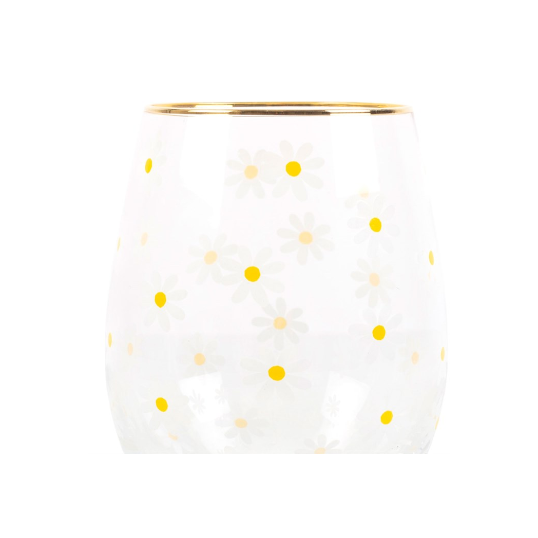 All Over Daisy Print Stemless Wine Glass