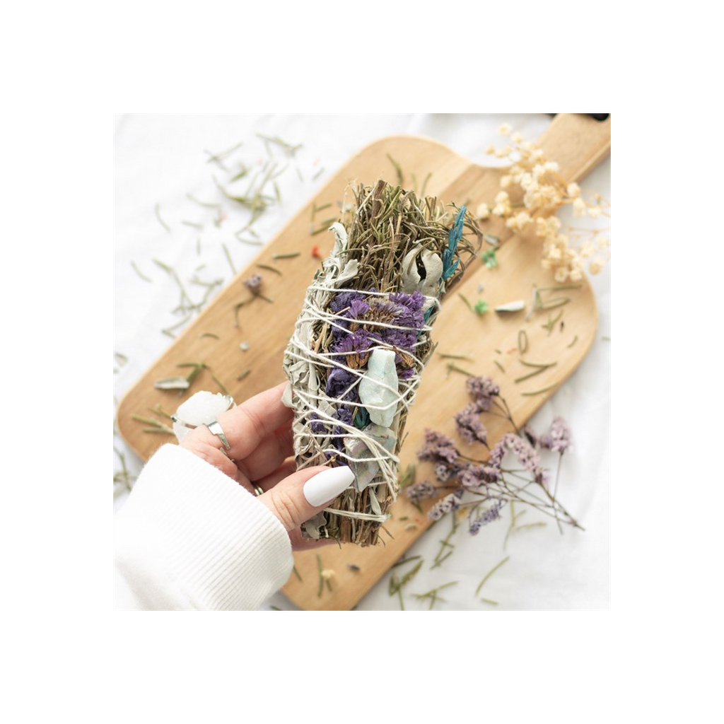 6in Ritual Wand Smudge Stick with Rosemary, Sage and Aventurine