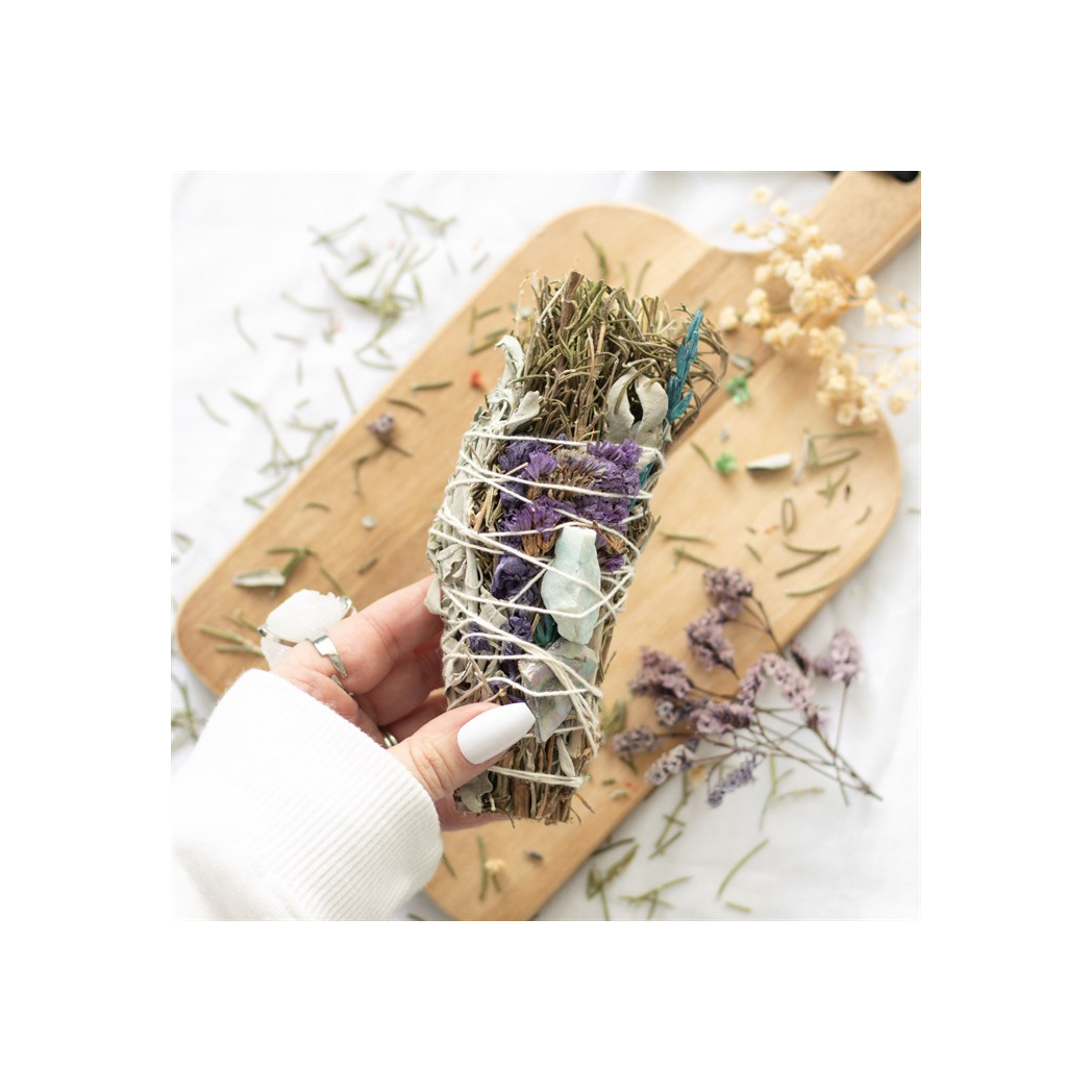 6in Ritual Wand Smudge Stick with Rosemary, Sage and Aventurine