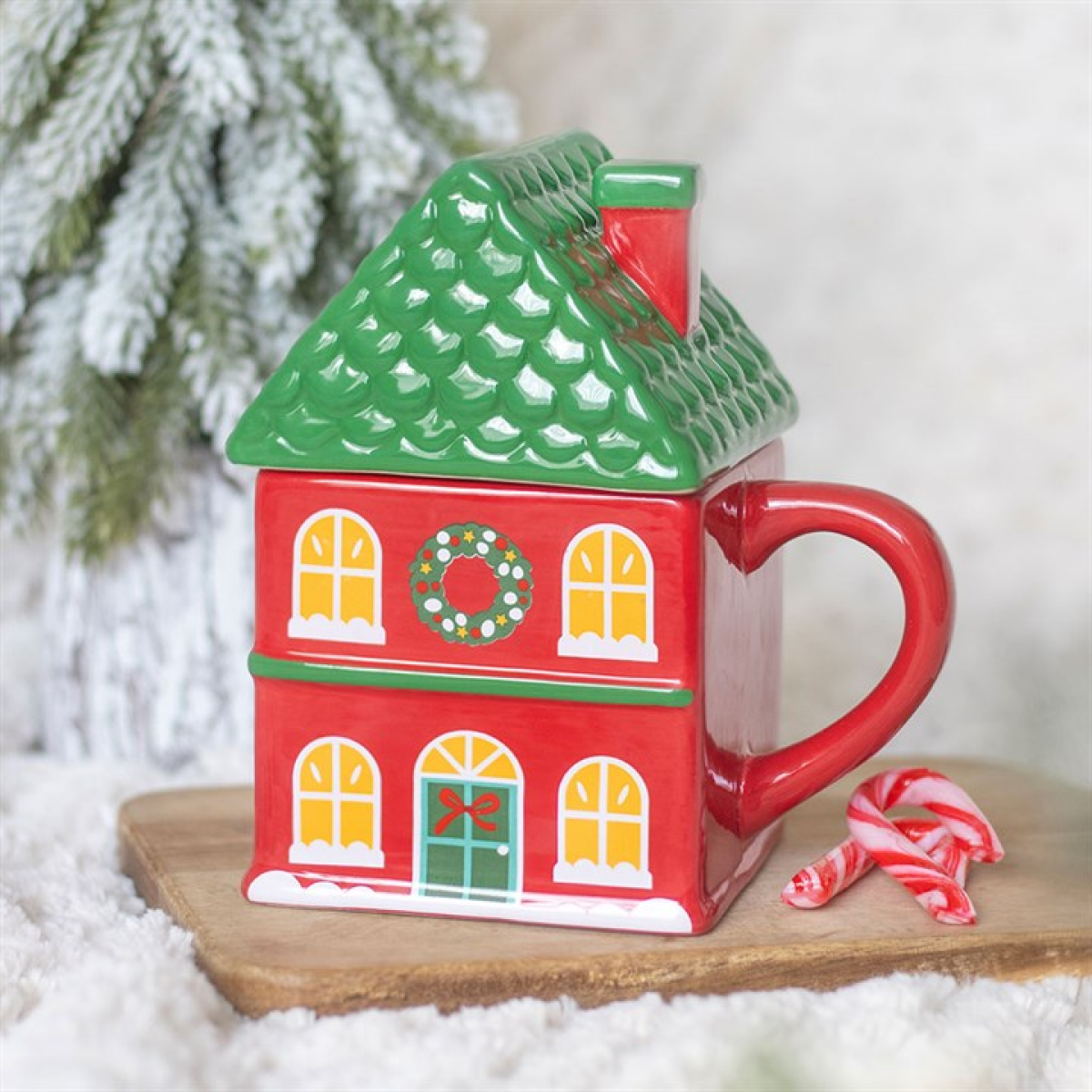 Red Christmas House Lidded Mug