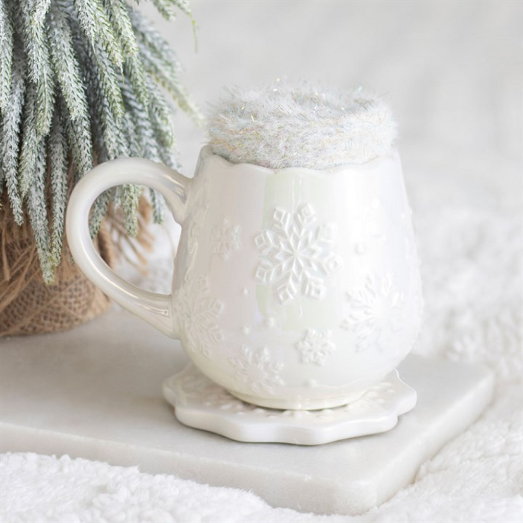 Iridescent Snowflake Mug, Coaster and Socks Set