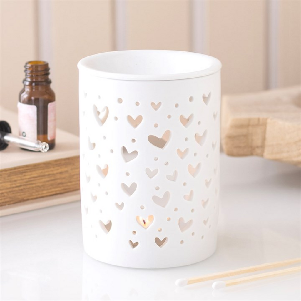 White Heart Cut Out Oil Burner and Wax Warmer