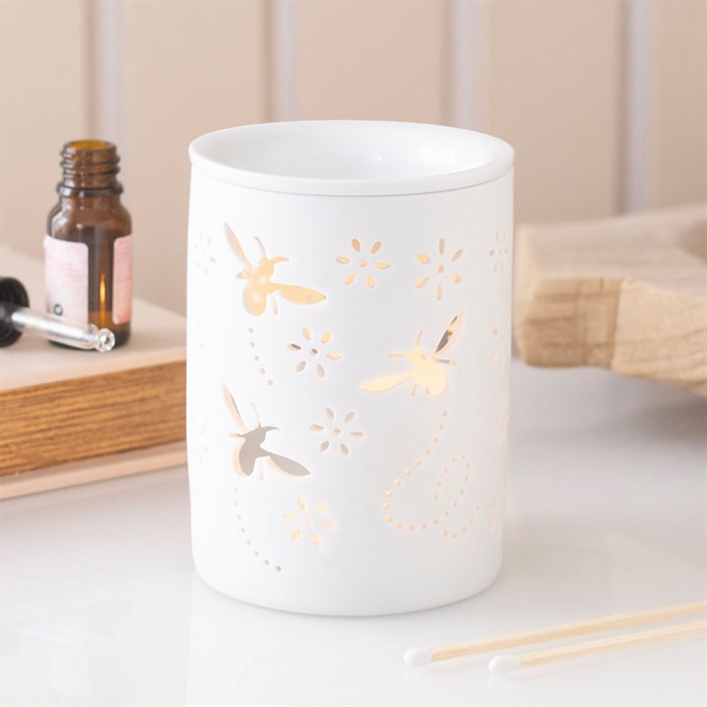 White Bee and Flower Cut Out Oil Burner and Wax Warmer