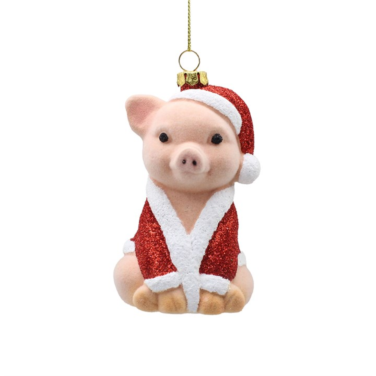 Flocked Christmas Pig Hanging Decoration