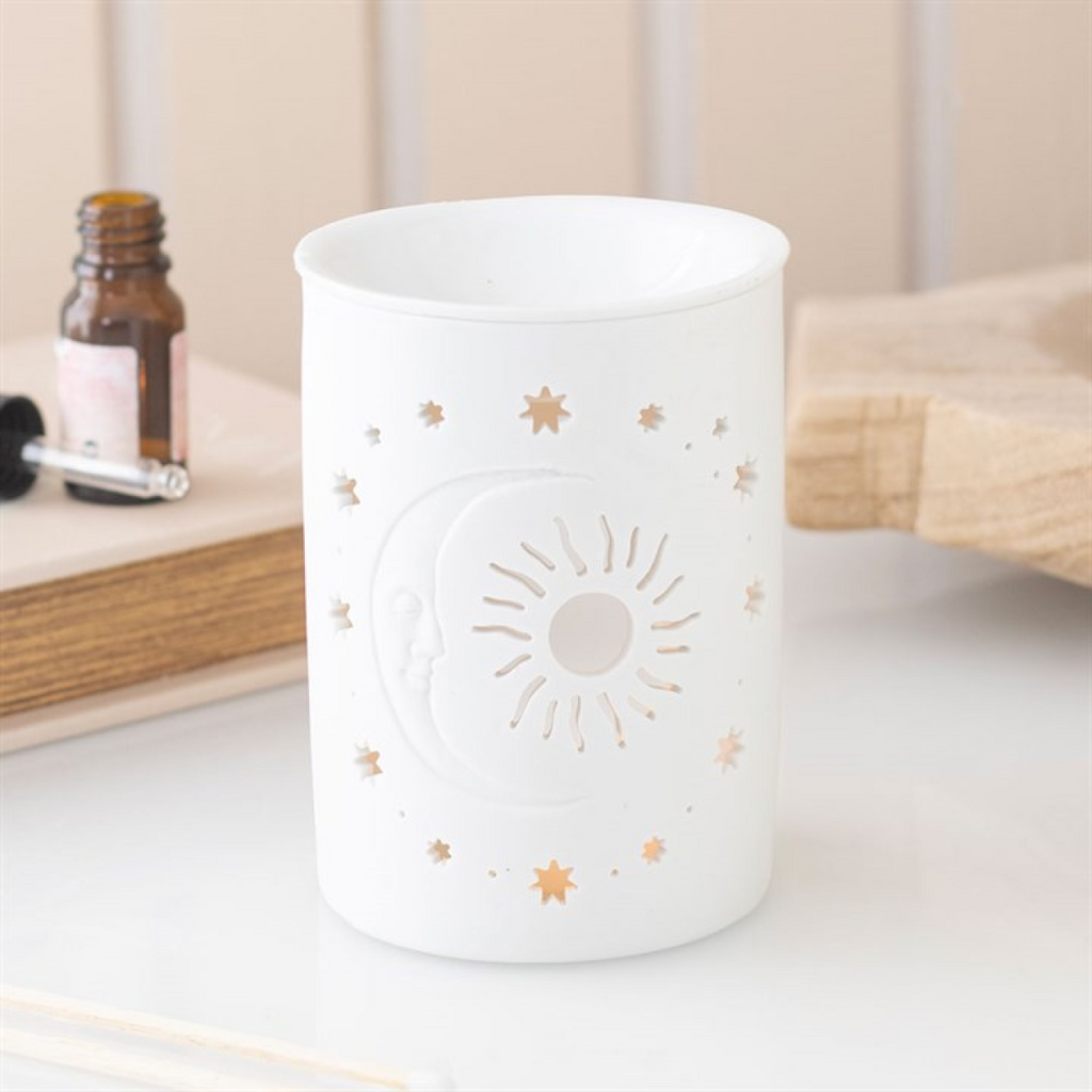White Sun and Moon Cut Out Oil Burner and Wax Warmer