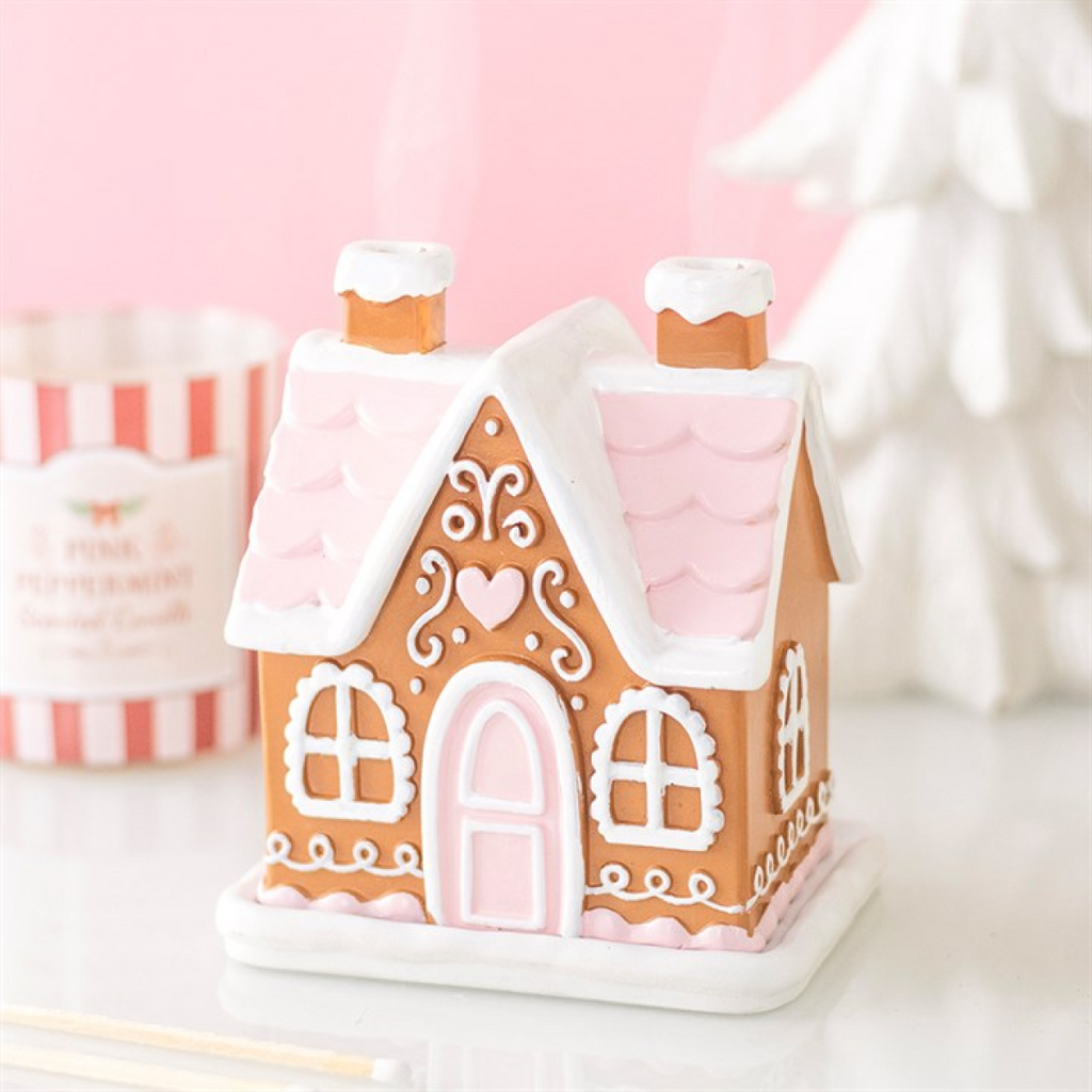 Pink Gingerbread House Incense Cone Burner