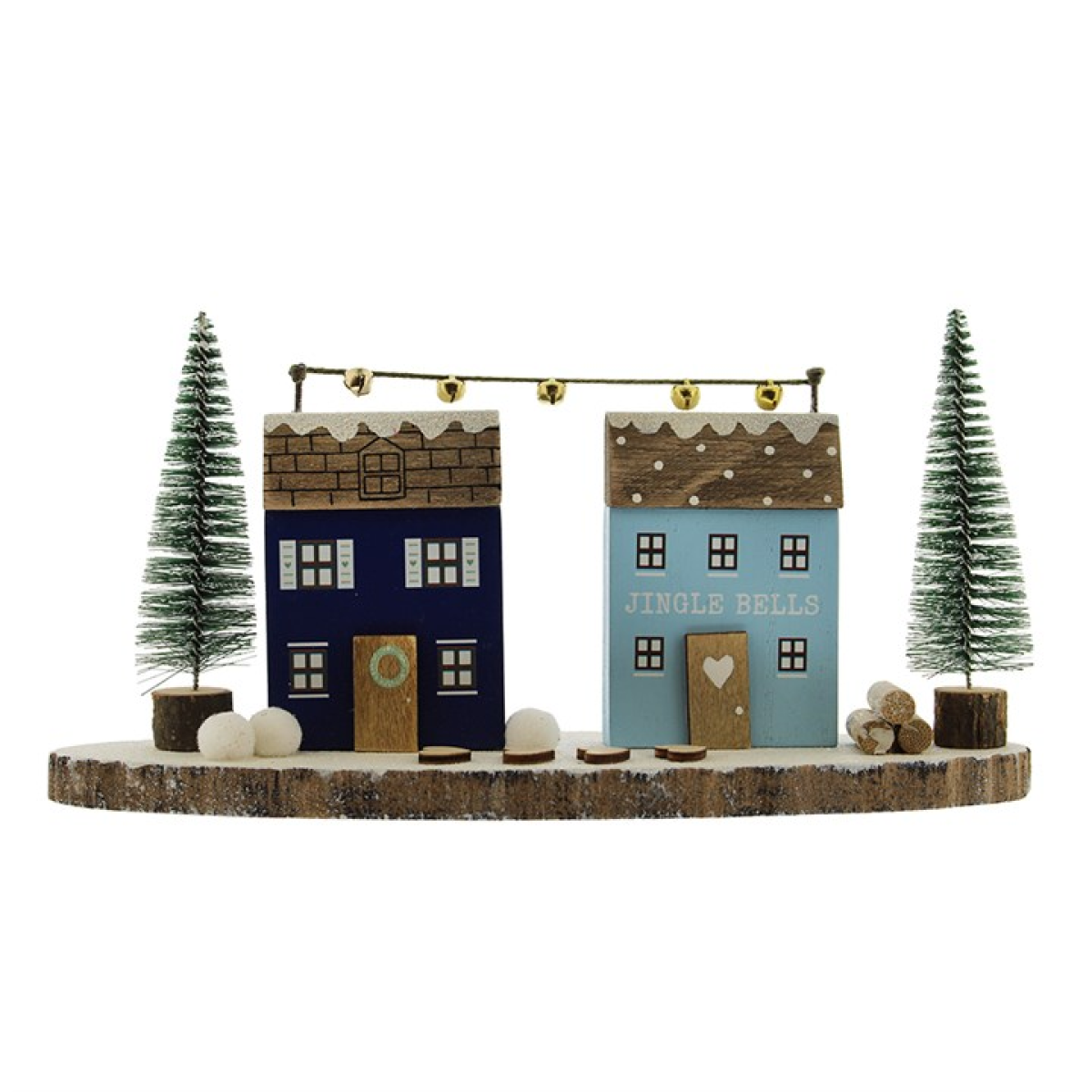 25cm Wooden Double Snowy House Ornament